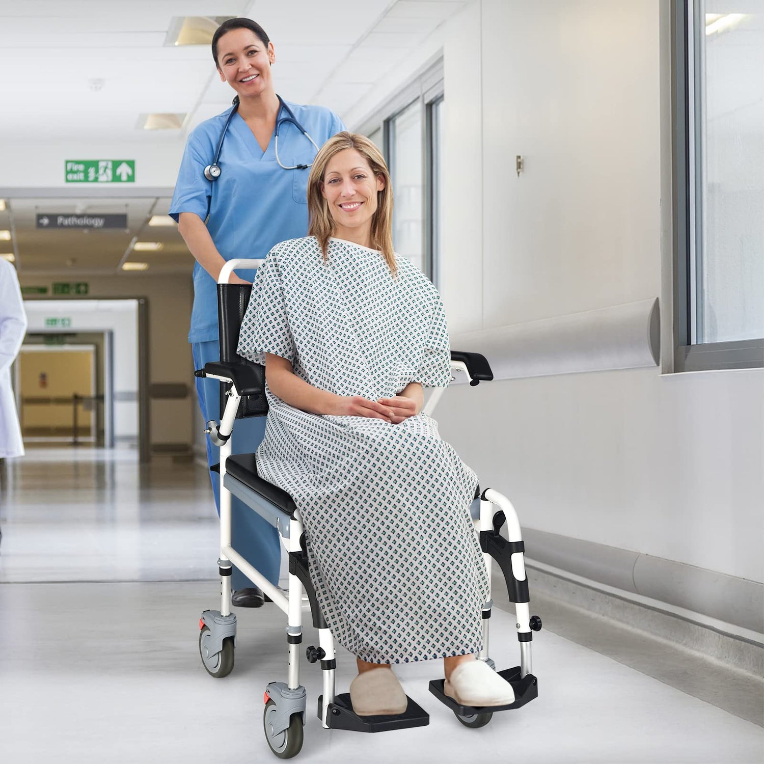 GYMAX 4 in1 Bedside Commode Chair, Shower Chair with Lockable Wheels