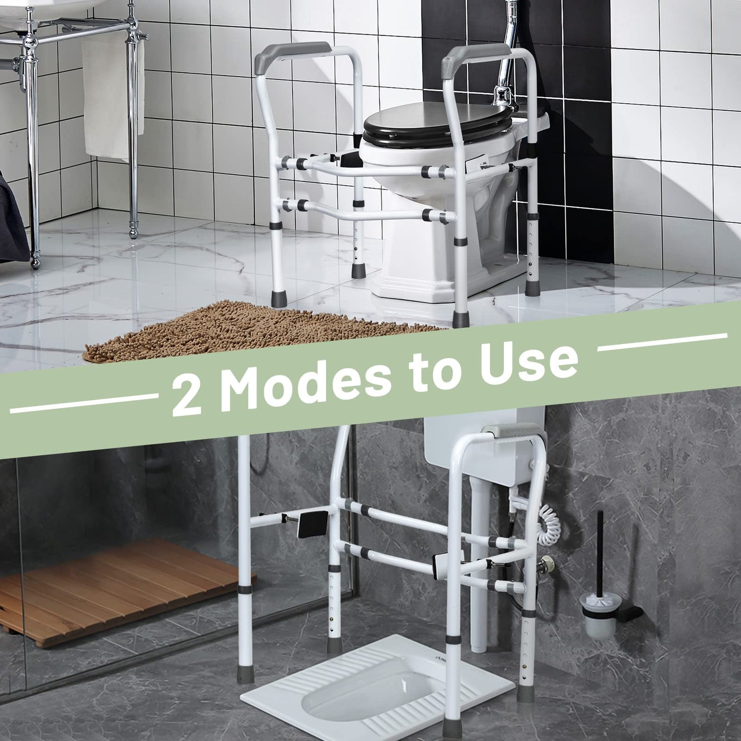 GYMAX Toilet Safety Frame & Rail, Adjustable Free-Assembly Medical Bathroom Assist Frame for Elderly with 360° Rotatable Clip