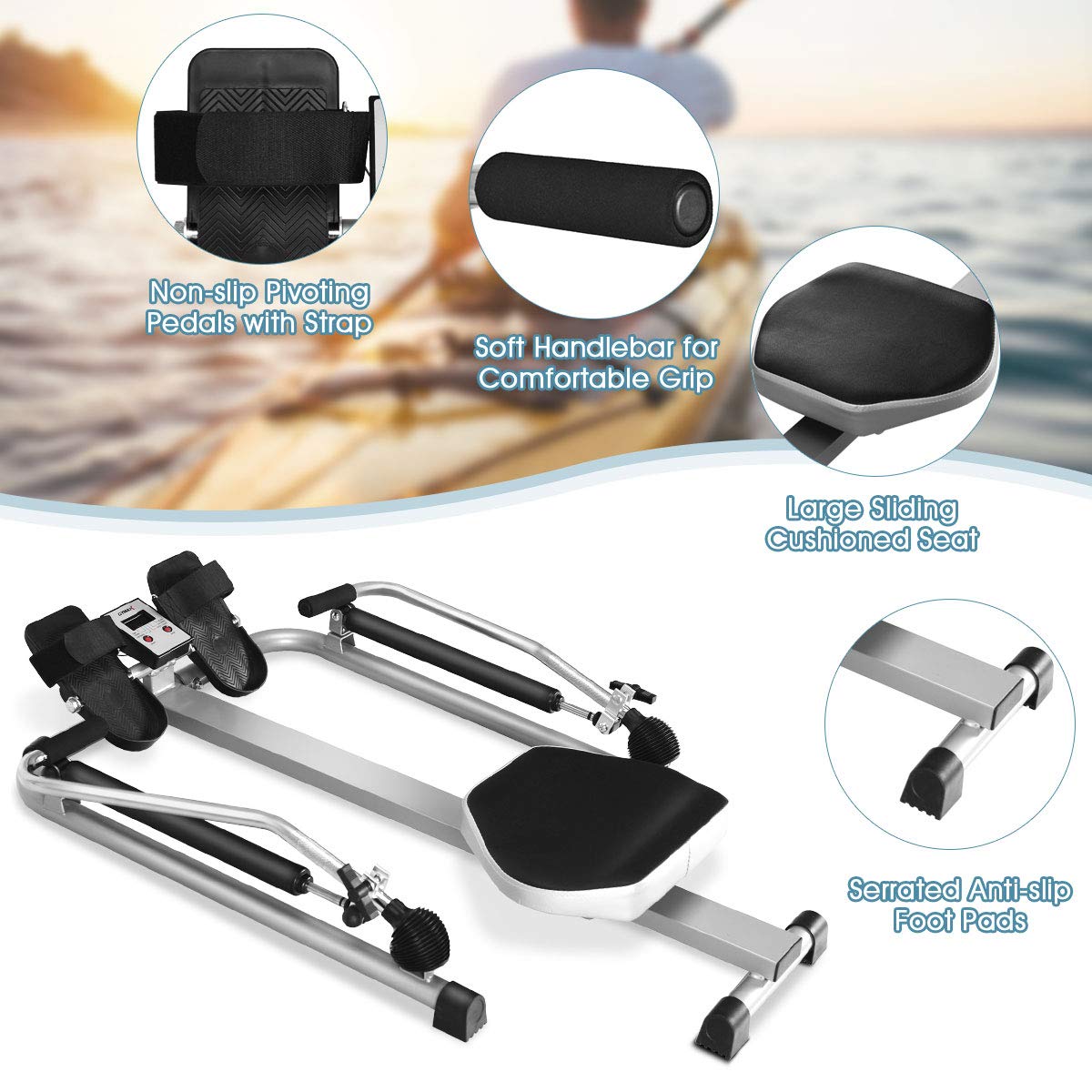 GYMAX Rowing Machine for Home, 265LBS Weight Capacity Hydraulic Rowing Machine