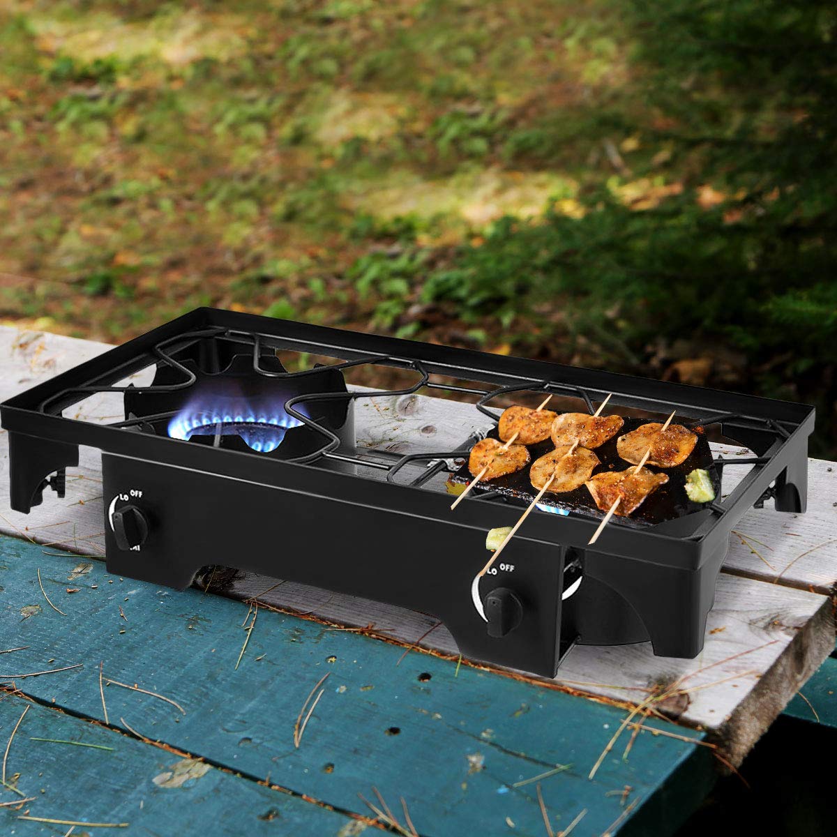 GYMAX Camping Stove, 2 Burner Propane Camp Stove w/Detachable Legs, 150,000-BTU Output