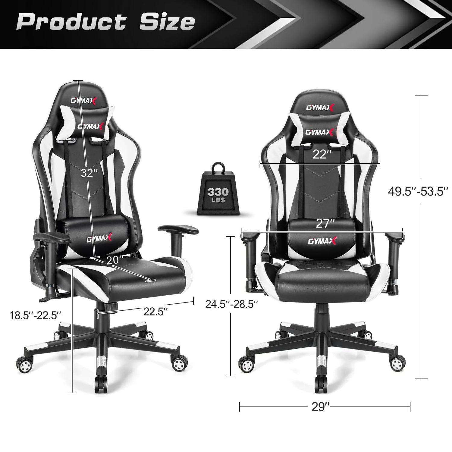 GYMAX Computer Gaming Chair, Racing Style Office Chair with Adjustable Lumbar Support Headrest, 360° Swivel