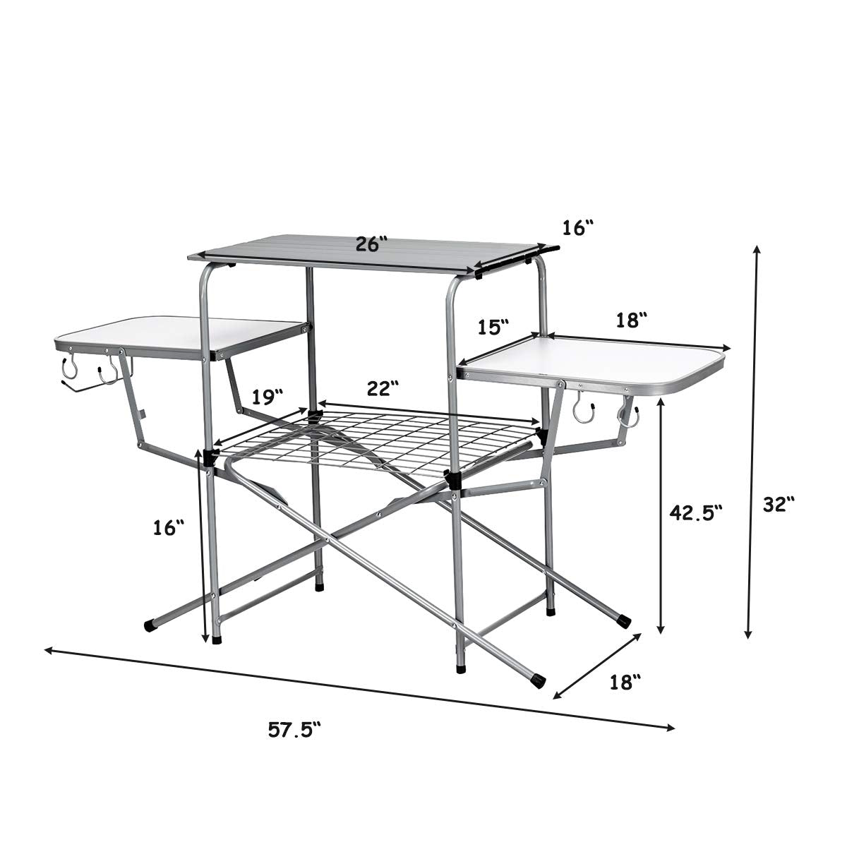 GYMAX Aluminum Folding Camping Table, Outdoor Grill Table with Side Table, Hooks & Carry Bag