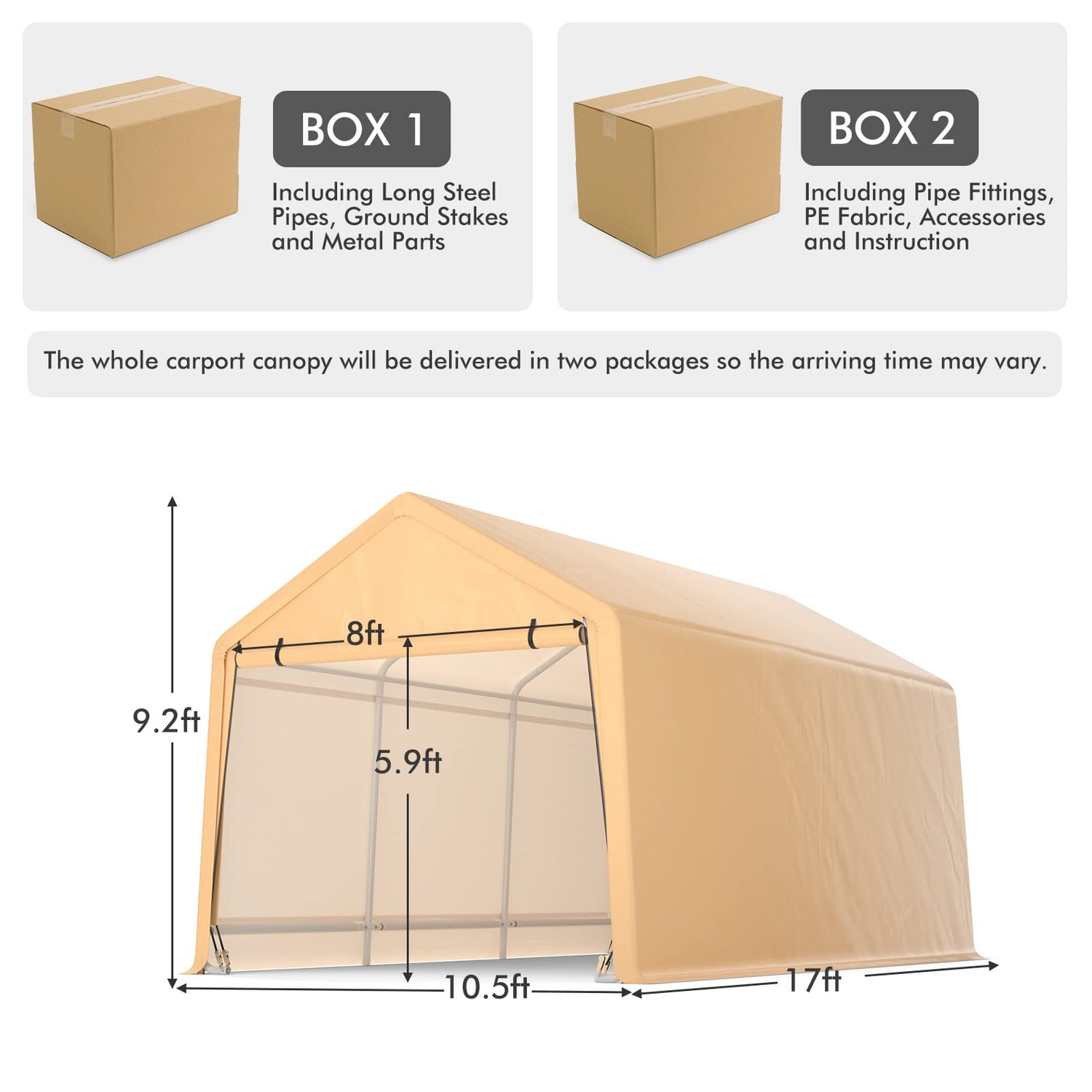 GYMAX Carport, Portable Garage with Roll Up Removable Doors, All Season Car Canopy for Truck