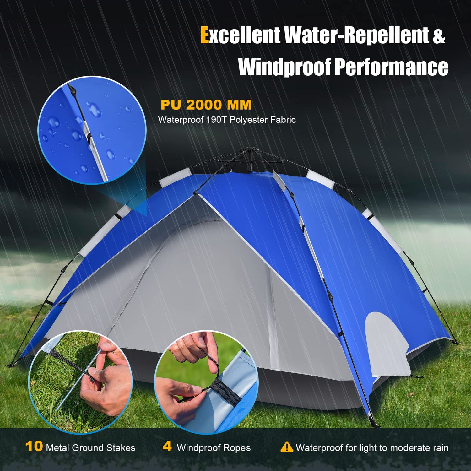GYMAX Pop Up Tent, 4-Person Portable Instant Camping Tent with Carry Bag & Removable Shelter