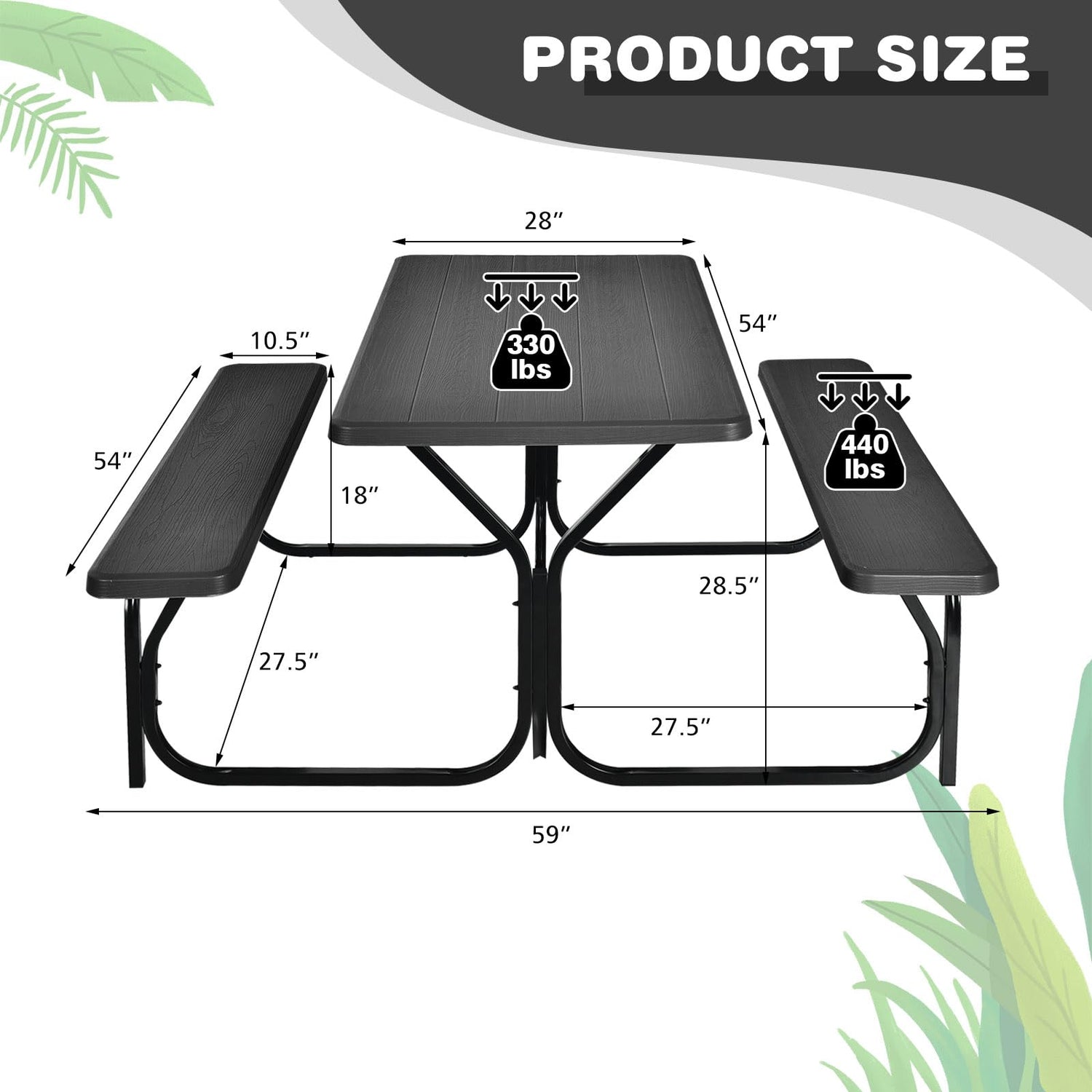 GYMAX Picnic Table, Picnic Bench Easy to Assemble w/All Weather
