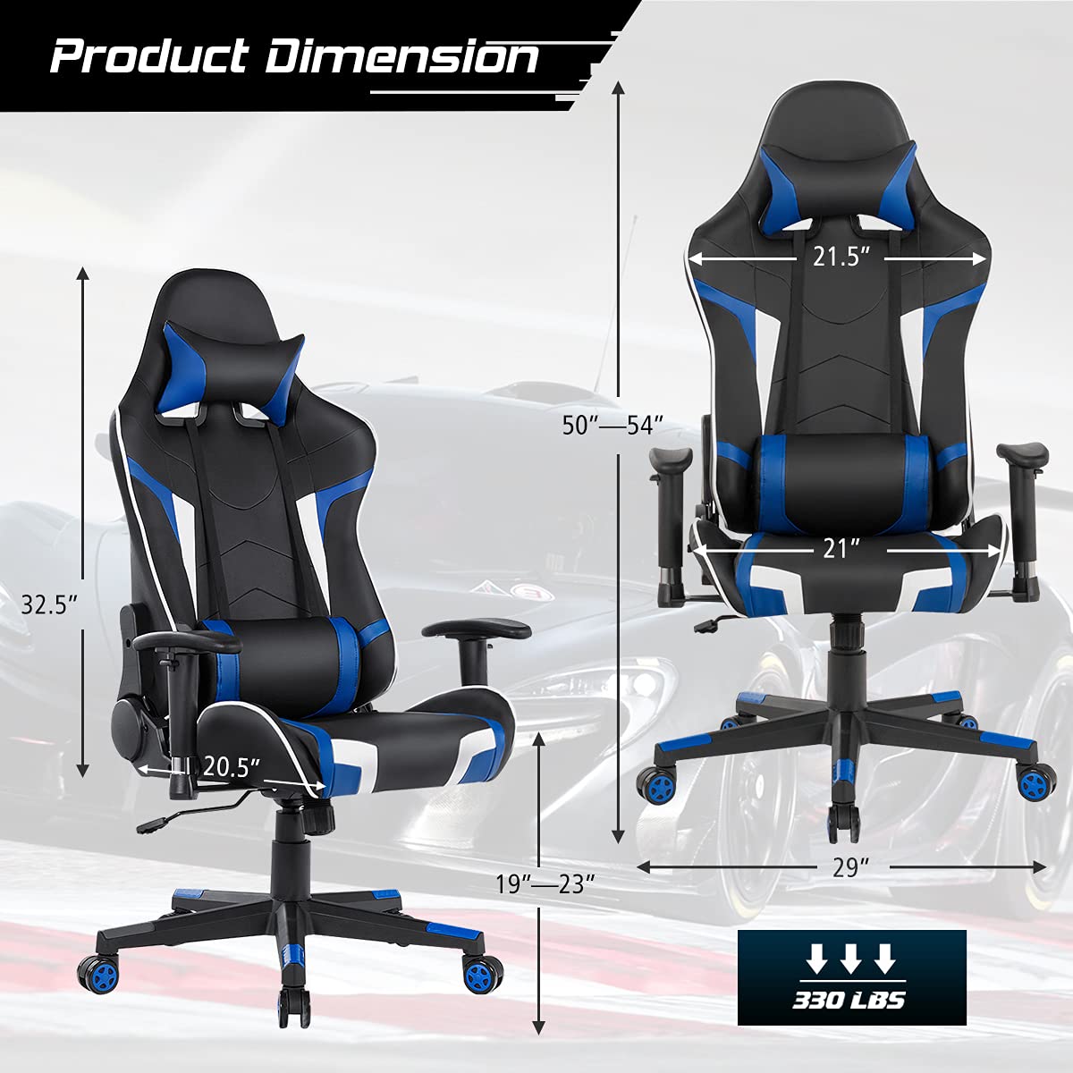 GYMAX Gaming Chair, Massage Gaming Chairs for Adults with Headrest, Lumbar Support & Armrest