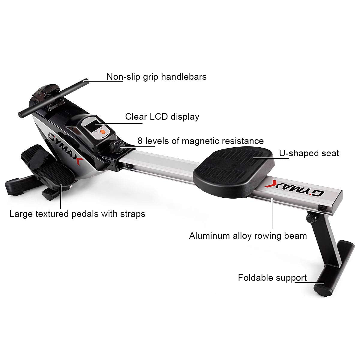 Gymax Magnetic Rower, 8-Level Folding Magnetic Rowing Machine with LCD Monitor, for Home Gym Cardio Exercise Fitness