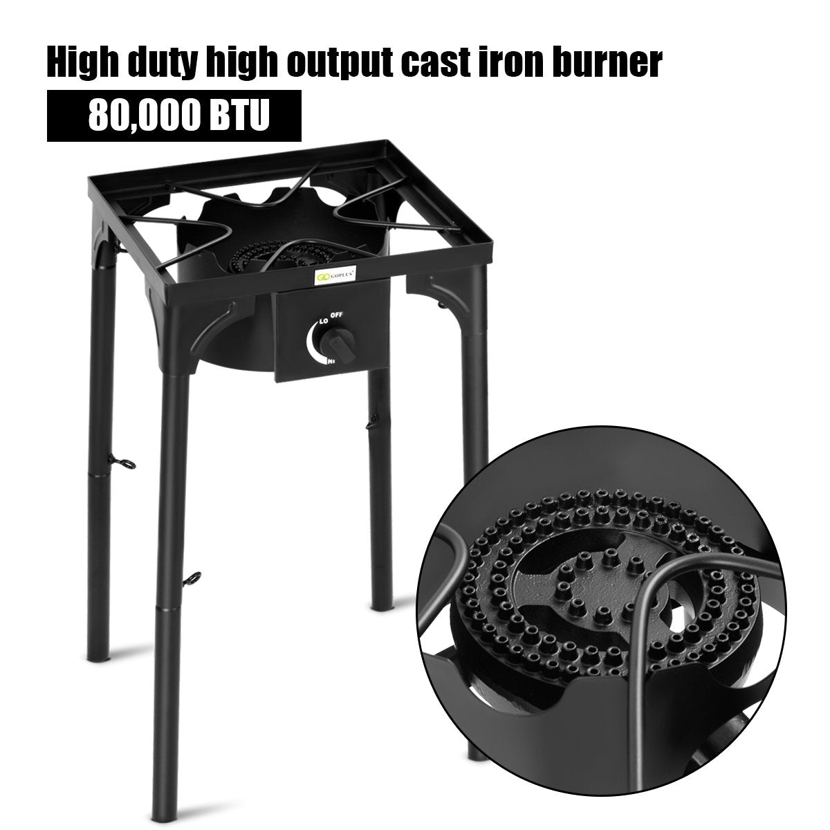 GYMAX Camping Stove, Single Burner Propane Camp Stove w/Adjustable Legs, 100,000-BTU Output (1 Burner)