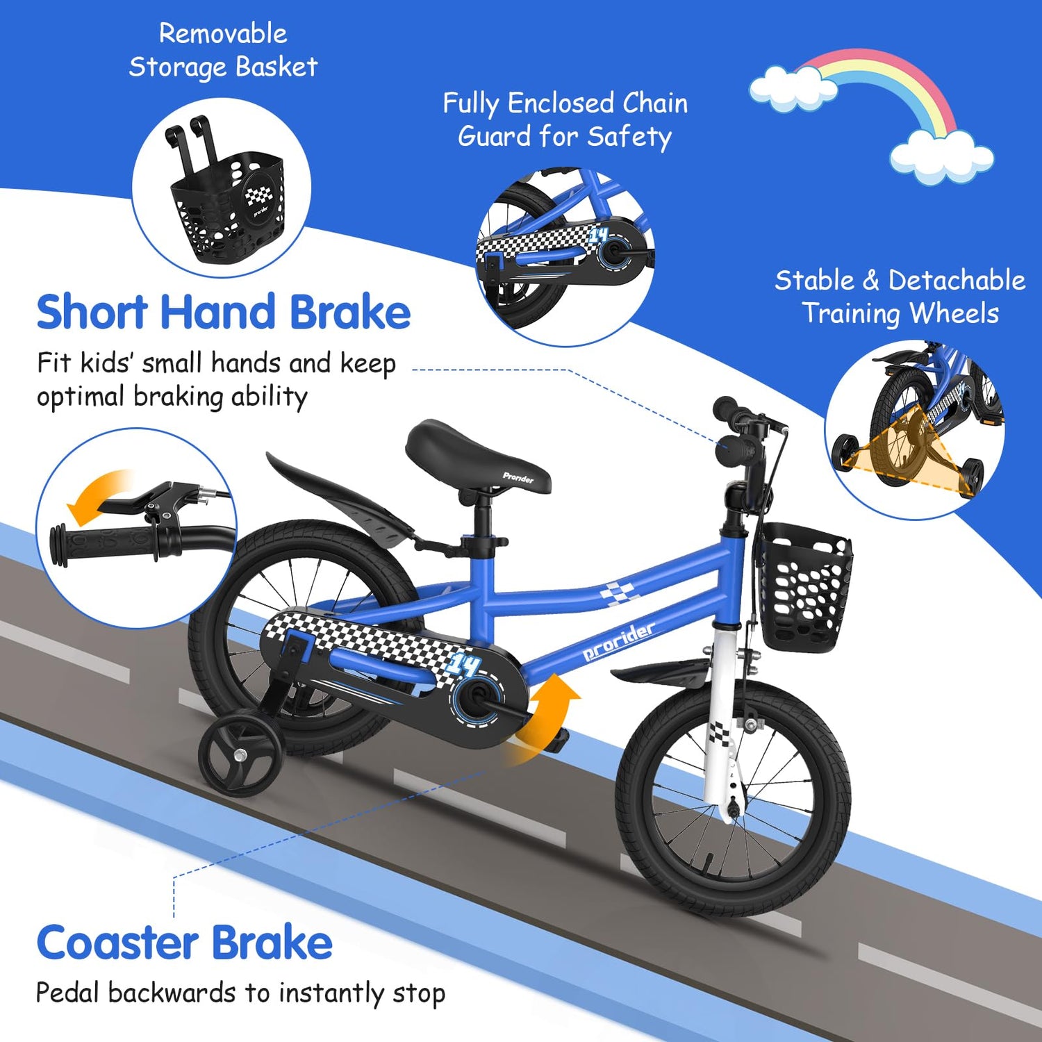GYMAX 14”/16"/18" Kids Bike for 3-5/4-7/4-8 Years, Childrens Bicycle w/Removable Training Wheels