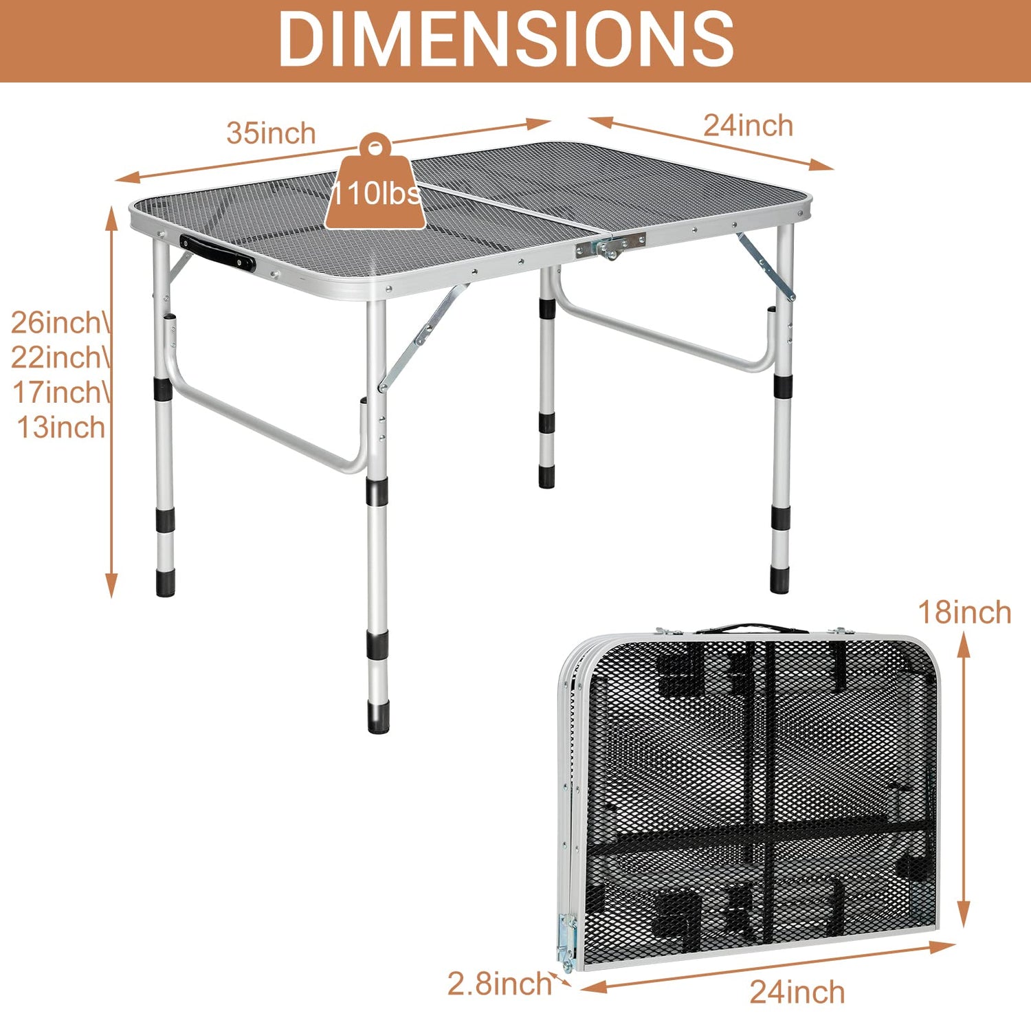 GYMAX Aluminum Folding Camping Table, Adjustable Grill Table Portable Metal Grill Stand for BBQ