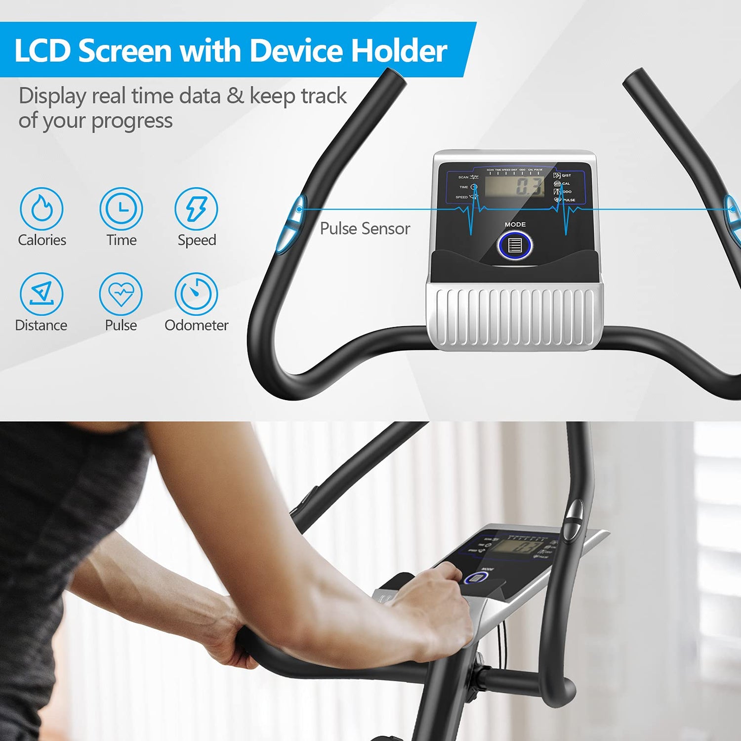 GYMAX Exercise Bike, Adjustable Magnetic Stationary Bike with LCD Monitor, Pulse Sensor