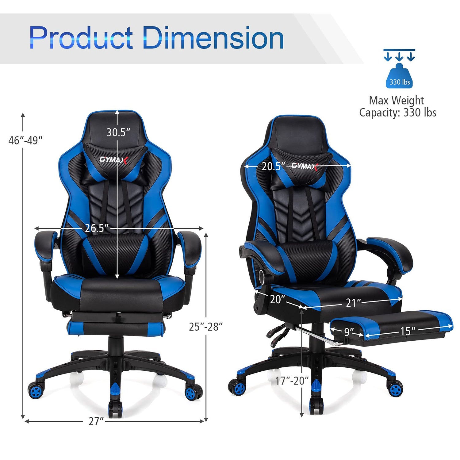 GYMAX Gaming Chair, Ergonomic Computer Chair with Footrest, Linkage Armrests & Lumbar Cushion, Big Wide High Back Video Gaming Chair