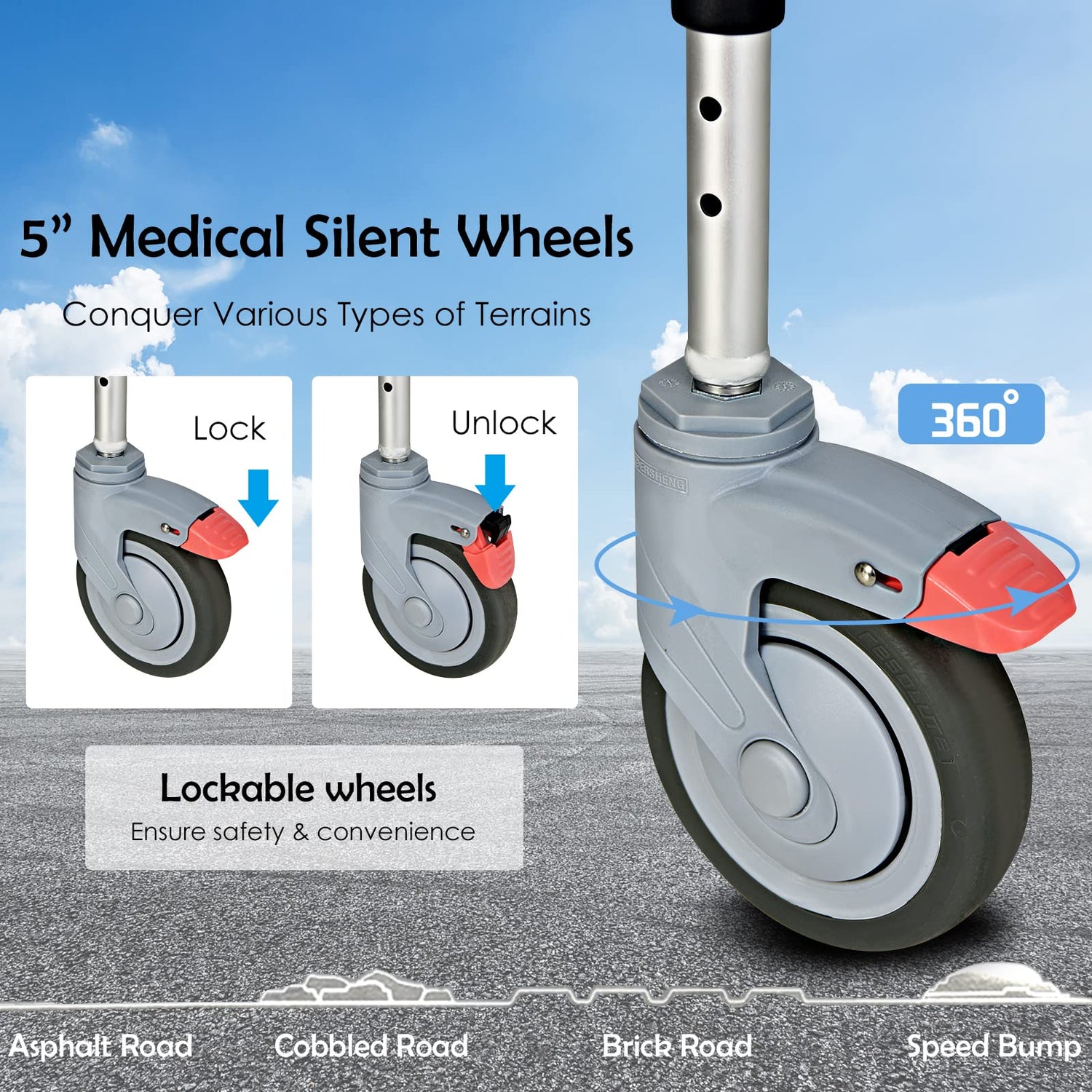 GYMAX 4 in1 Bedside Commode Chair, Shower Chair with Lockable Wheels
