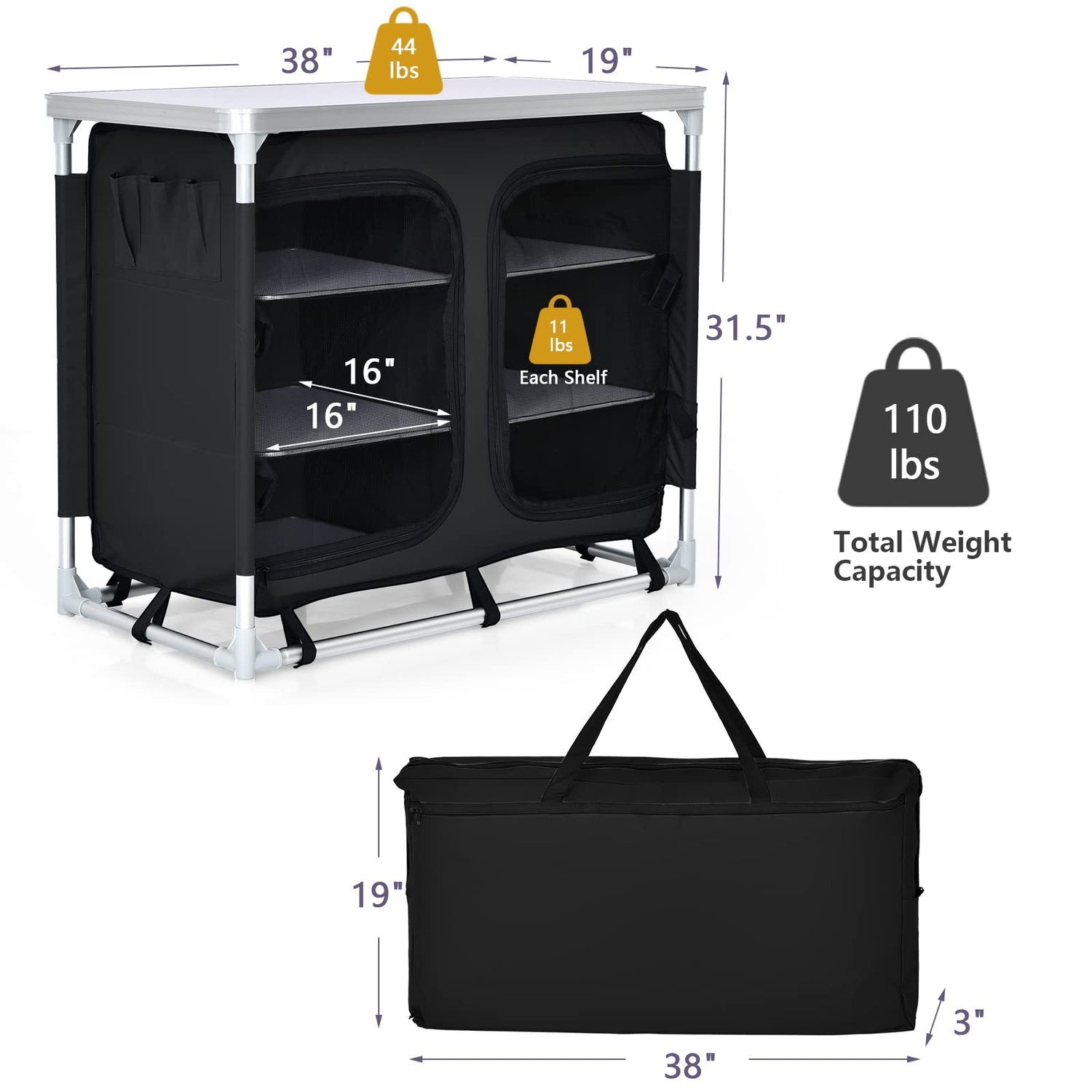 GYMAX Camping Table, Aluminum Camp Kitchen Table with 6 Zipper Storage Organizer & Carry Bag