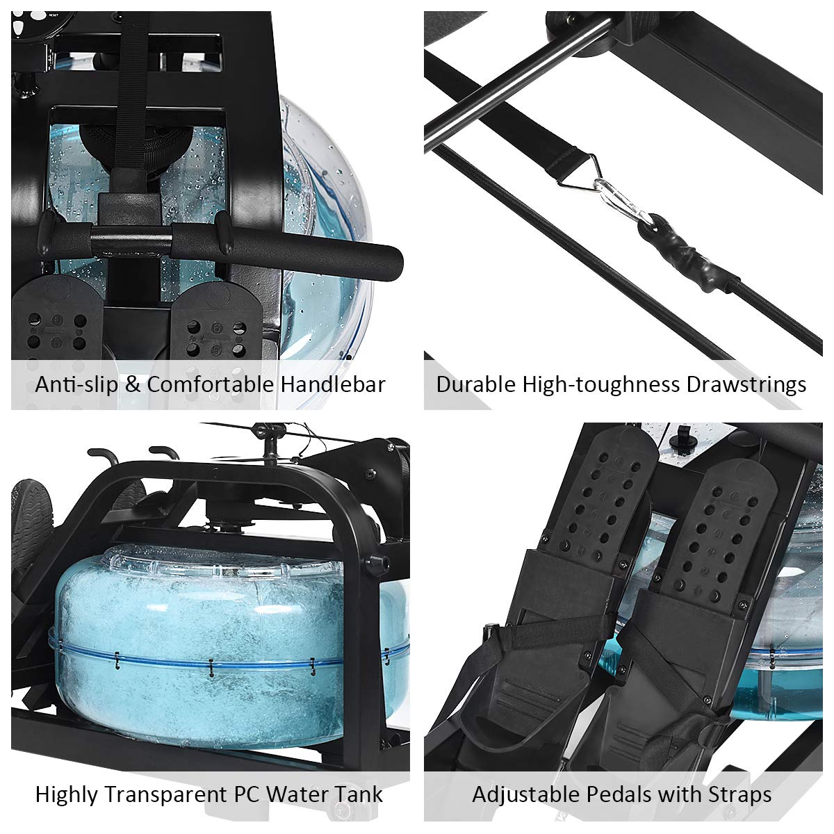 GYMAX Water Rowing Machine, Water Rower with Adjustable Resistance & LCD Display