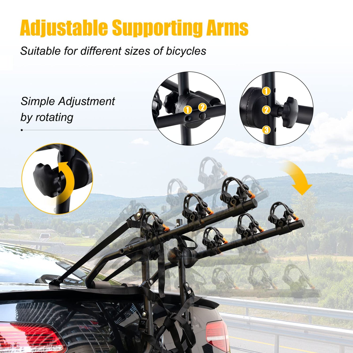 GYMAX Bike Rack, Trunk Mounted 3 Bike Hitch Rack with 2” Receiver & Double Safety Guarantee