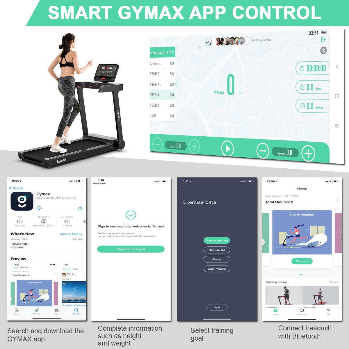 GYMAX Electric Treadmill, Home Gym Running Machine with Led Monitor ...