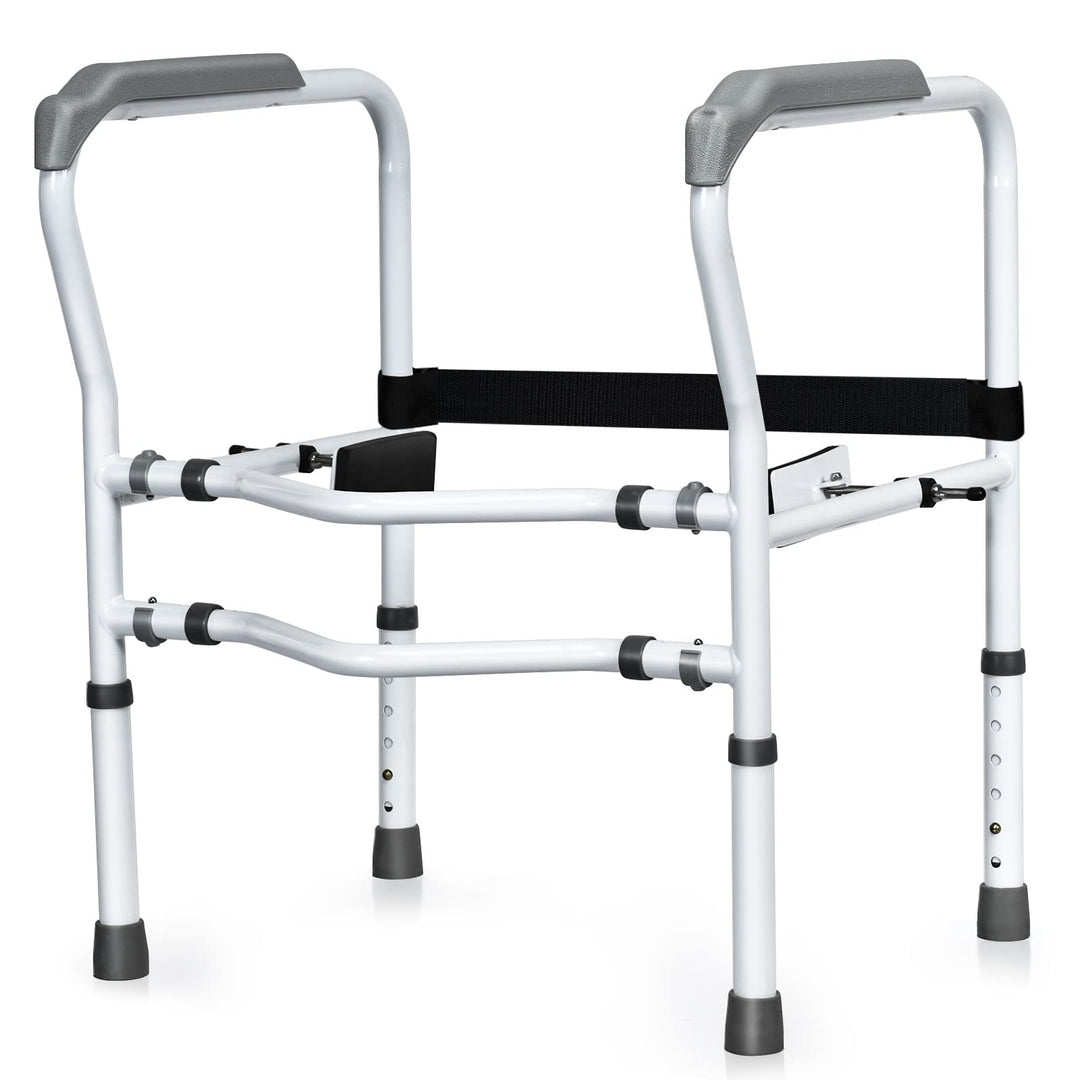 GYMAX Toilet Safety Frame & Rail, Adjustable Free-Assembly Medical Bathroom Assist Frame for Elderly with 360° Rotatable Clip