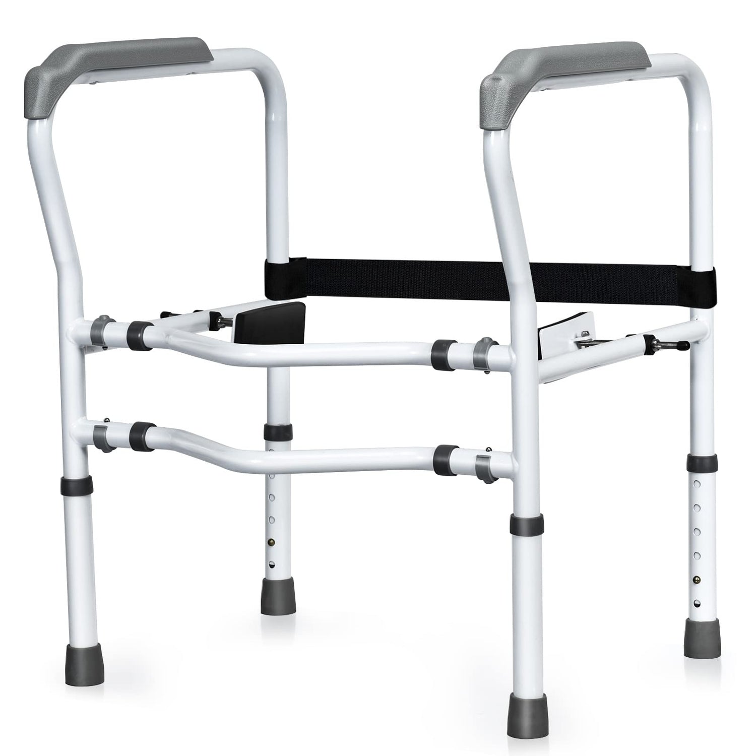 GYMAX Toilet Safety Frame & Rail, Adjustable Free-Assembly Medical Bathroom Assist Frame for Elderly with 360° Rotatable Clip